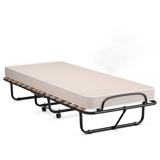 75 x 31.5 Inch Folding Guest Bed, Memory Foam Mattress, Black and Beige Folding Beds Black & Beige at Gallery Canada