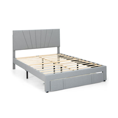 Queen Size Upholstered Bed Frame With Drawer, Adjustable Headboard, Gray Simple Bed Frame at Gallery Canada
