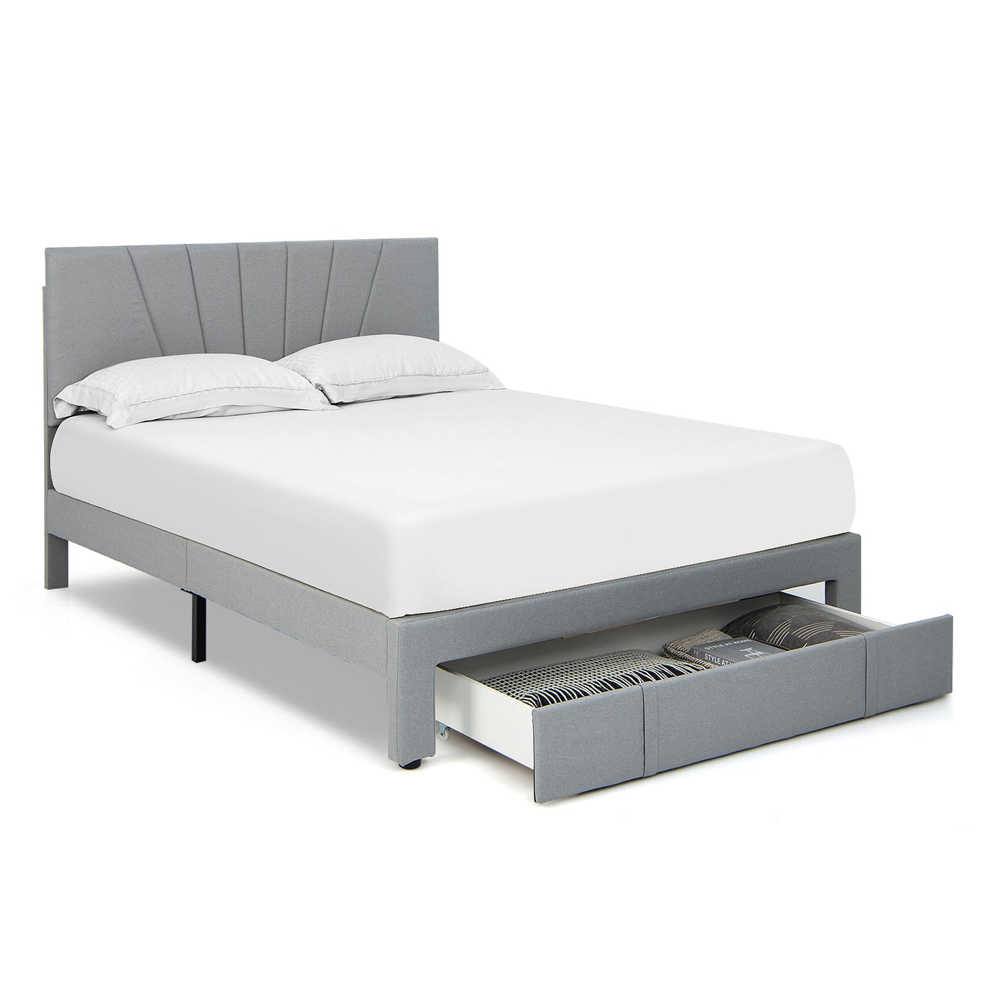 Full/Queen Size Upholstered Bed Frame with Drawer and Adjustable Headboard-Queen Size, Gray Simple Bed Frame at Gallery Canada