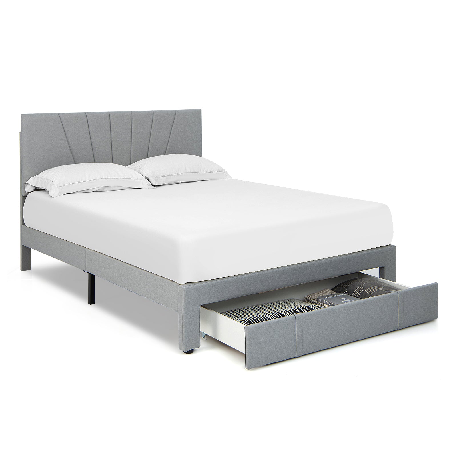 Full/Queen Size Upholstered Bed Frame with Drawer and Adjustable Headboard-Queen Size, Gray Simple Bed Frame at Gallery Canada