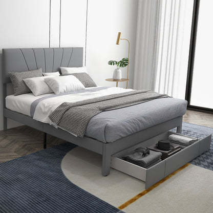 Full/Queen Size Upholstered Bed Frame with Drawer and Adjustable Headboard-Queen Size, Gray Simple Bed Frame at Gallery Canada