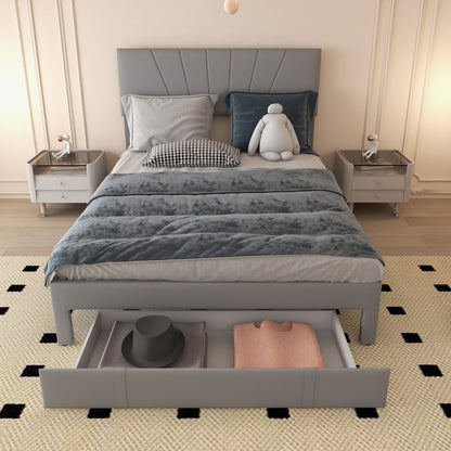 Full/Queen Size Upholstered Bed Frame with Drawer and Adjustable Headboard-Queen Size, Gray Simple Bed Frame at Gallery Canada
