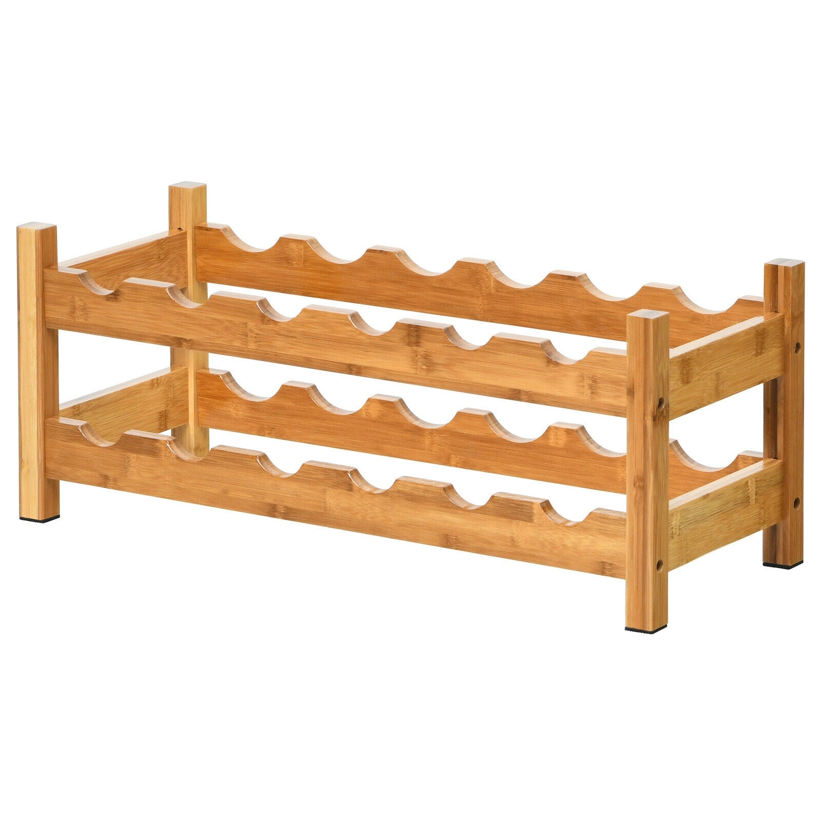 2-Tier 12 Bottles Bamboo Storage Shelf Wine Rack, Natural Wine Racks Natural at Gallery Canada