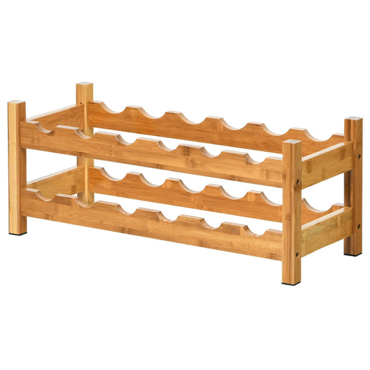 2-Tier 12 Bottles Bamboo Storage Shelf Wine Rack, Natural Wine Racks Natural at Gallery Canada