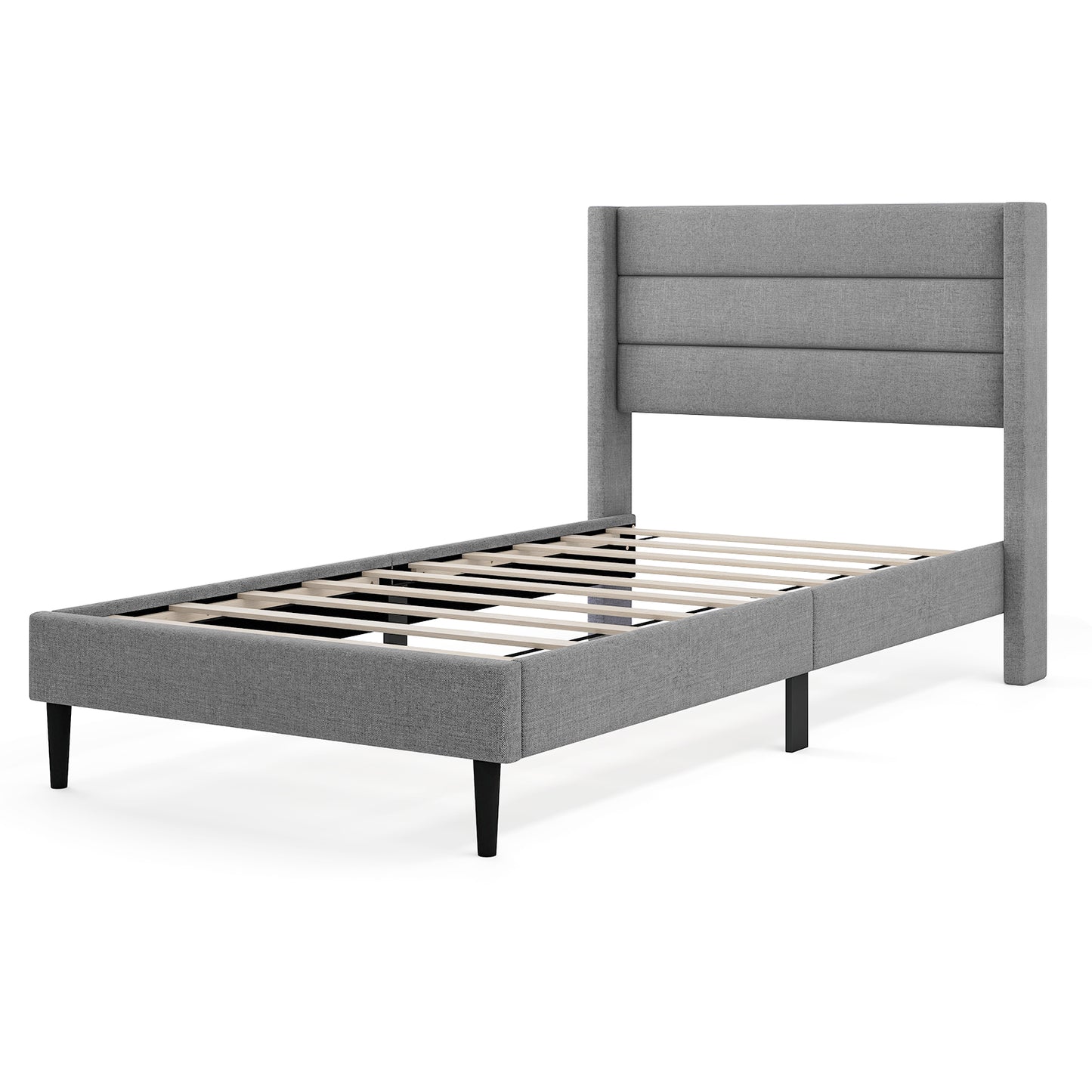 Linen Upholstered Platform Twin/Queen Bed Frame with Wingback Headboard-Twin Size, Gray Simple Bed Frame at Gallery Canada