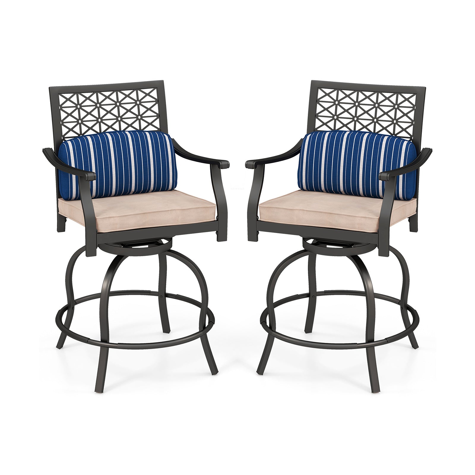 Set of 2 Outdoor Bar Height Chair with Soft Cushions, Black Patio Bar Furniture at Gallery Canada