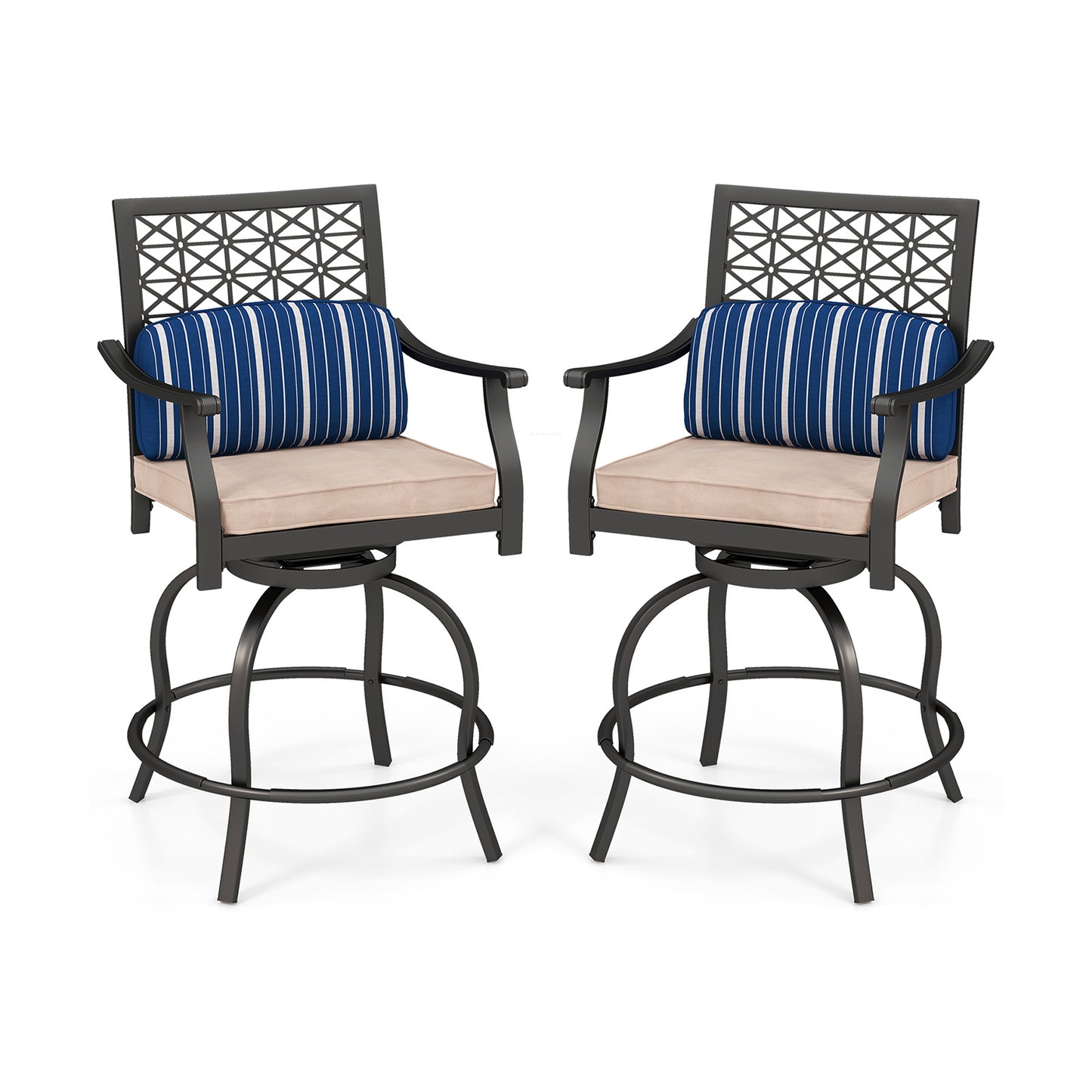 Set of 2 Outdoor Bar Height Chair with Soft Cushions, Black Patio Bar Furniture at Gallery Canada