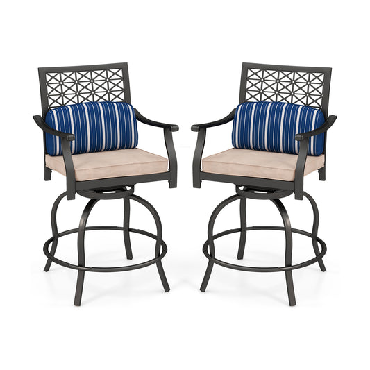 Set of 2 Outdoor Bar Height Chairs, Soft Cushions, Black