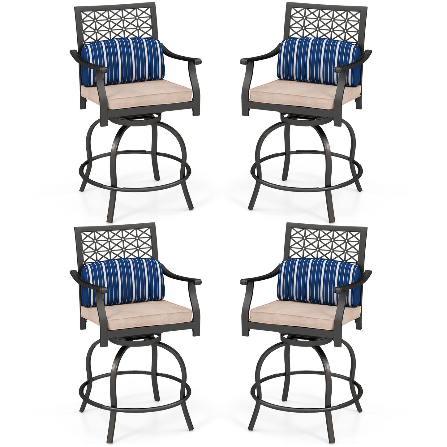 Set of 2 Outdoor Bar Height Chair with Soft Cushions, Black Patio Bar Furniture at Gallery Canada