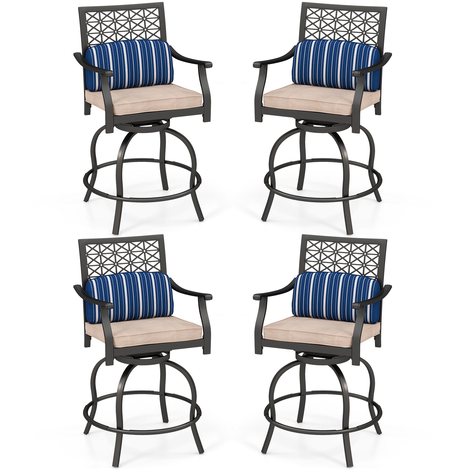 Set of 2 Outdoor Bar Height Chair with Soft Cushions, Black Patio Bar Furniture at Gallery Canada