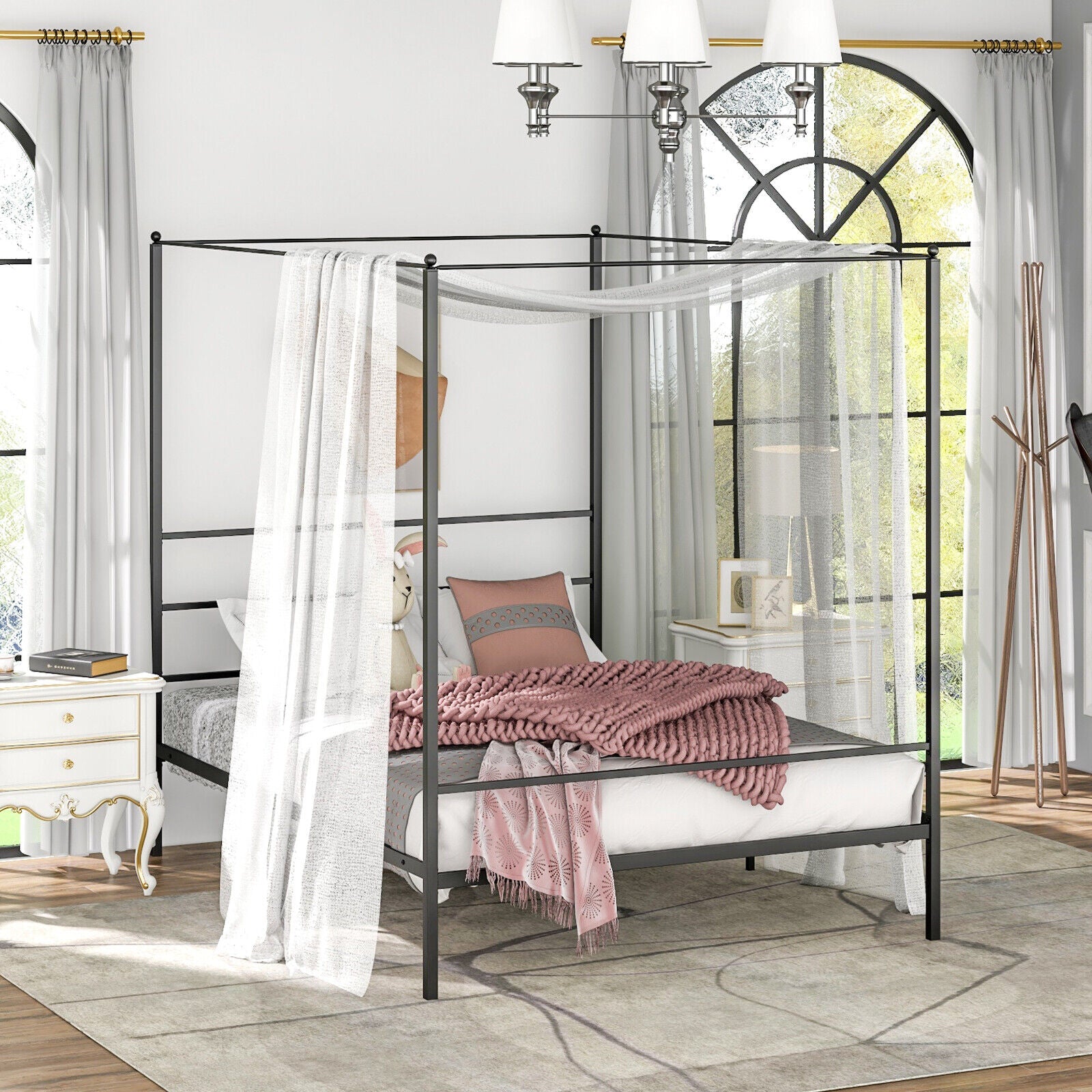 Twin/Full/Queen Size Metal Canopy Bed Frame with Slat Support-Queen Size, Black Simple Bed Frame at Gallery Canada
