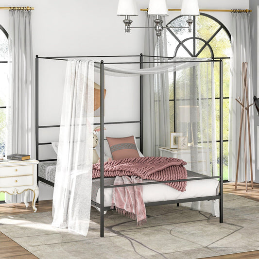 Twin/Full/Queen Size Metal Canopy Bed Frame with Slat Support-Queen Size, Black - Gallery Canada