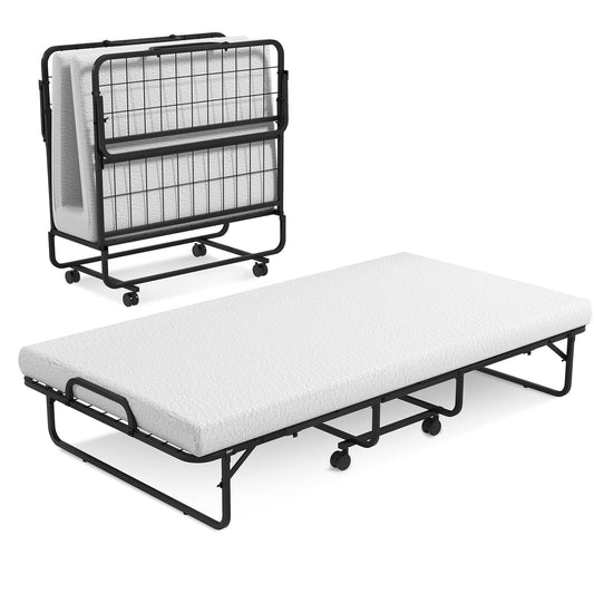 Twin Size Metal Folding Bed With Memory Foam Mattress