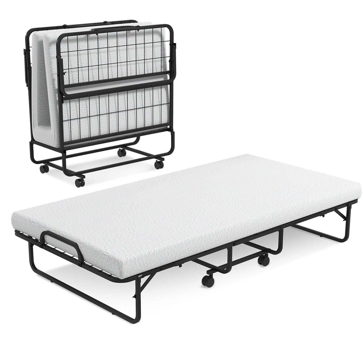 Twin Size Metal Folding Bed With Memory Foam Mattress
