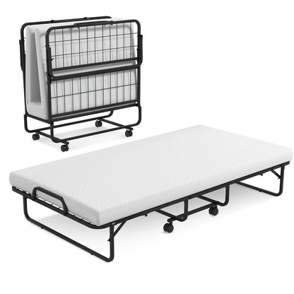 Twin Size Metal Folding Bed With Memory Foam Mattress