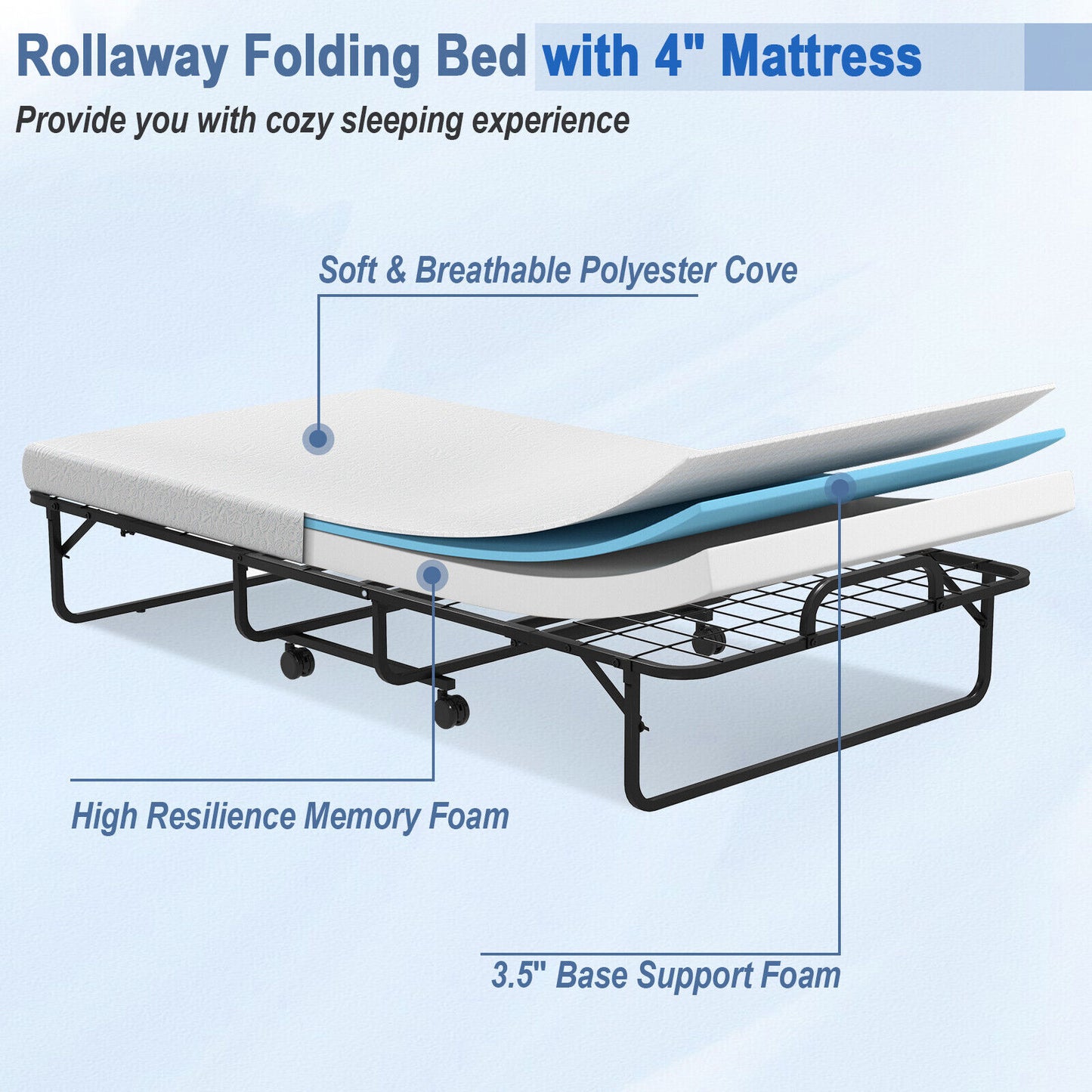 Twin Size Metal Folding Bed with Memory Foam Mattress Folding Beds at Gallery Canada