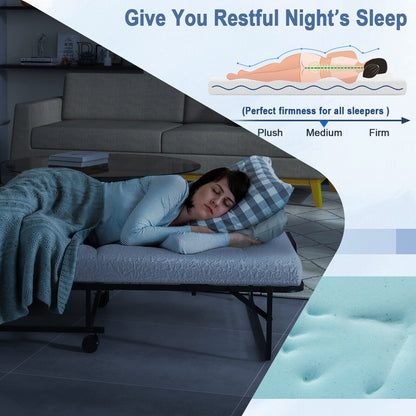 Twin Size Metal Folding Bed with Memory Foam Mattress Folding Beds at Gallery Canada