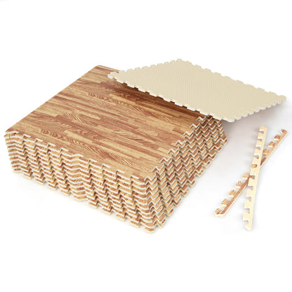 12 Tiles Wood Grain Foam Floor Mats with Borders, Natural Decorative Fencing & Flooring Natural at Gallery Canada