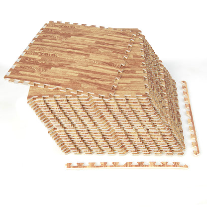 12 Tiles Wood Grain Foam Floor Mats with Borders, Natural Decorative Fencing & Flooring at Gallery Canada