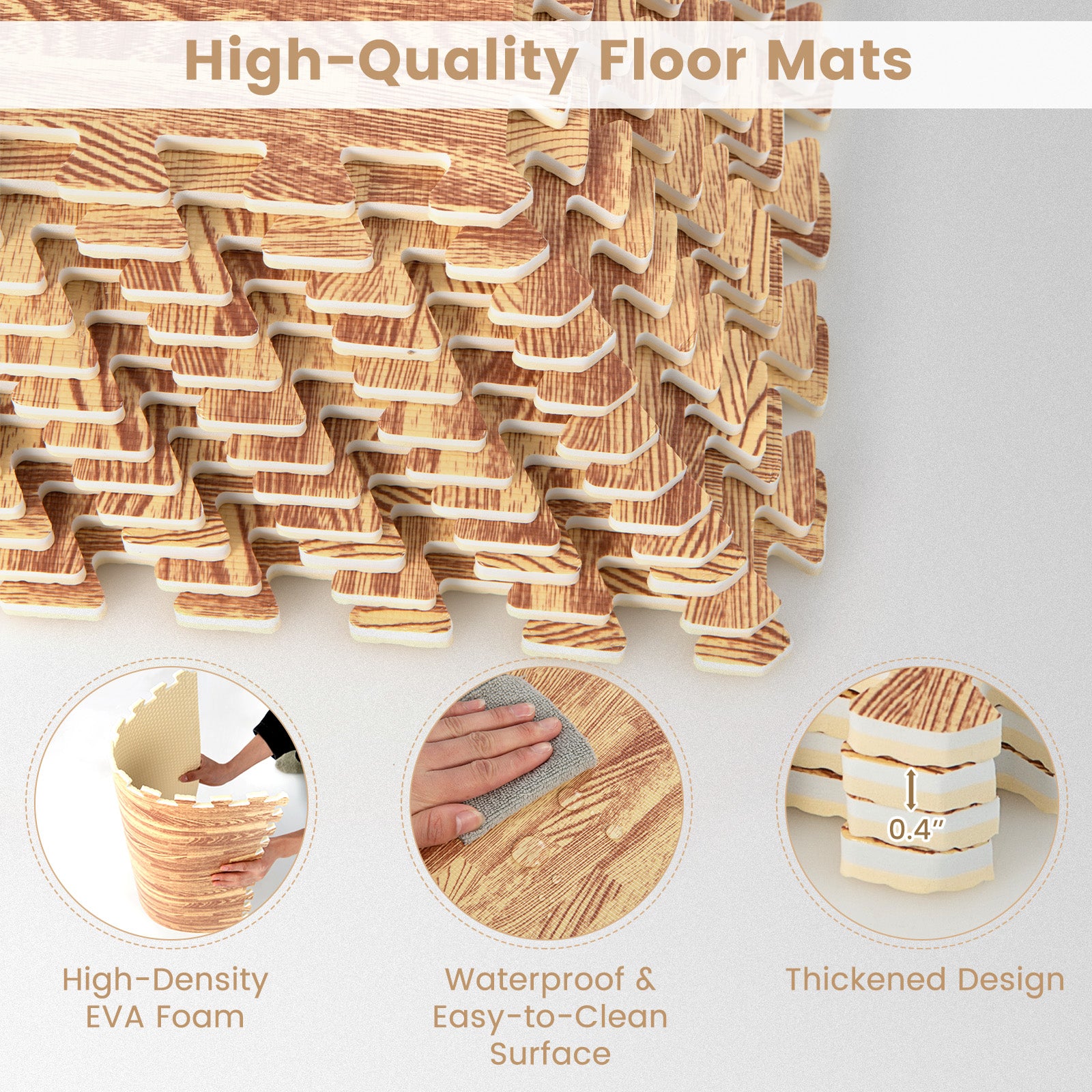 12 Tiles Wood Grain Foam Floor Mats with Borders, Natural Decorative Fencing & Flooring at Gallery Canada