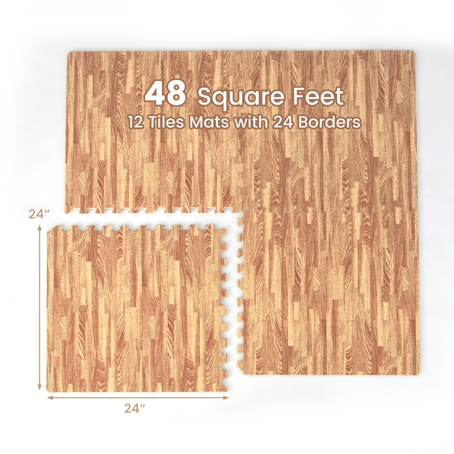 12 Tiles Wood Grain Foam Floor Mats with Borders, Natural Decorative Fencing & Flooring at Gallery Canada