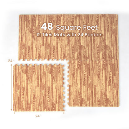 12 Tiles Wood Grain Foam Floor Mats with Borders, Natural Decorative Fencing & Flooring at Gallery Canada