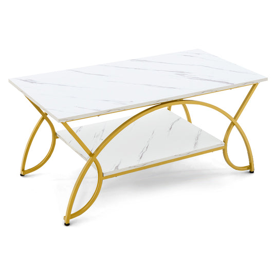 2-Tier Coffee Table, Rectangle, Gold, White Coffee Tables White at Gallery Canada
