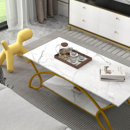 2-Tier Coffee Table, Rectangle, Gold, White Coffee Tables at Gallery Canada