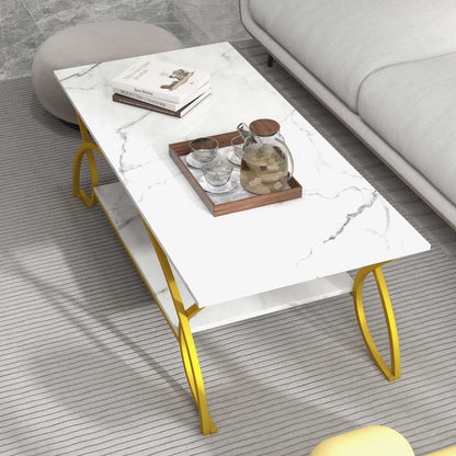 2-Tier Coffee Table, Rectangle, Gold, White Coffee Tables at Gallery Canada