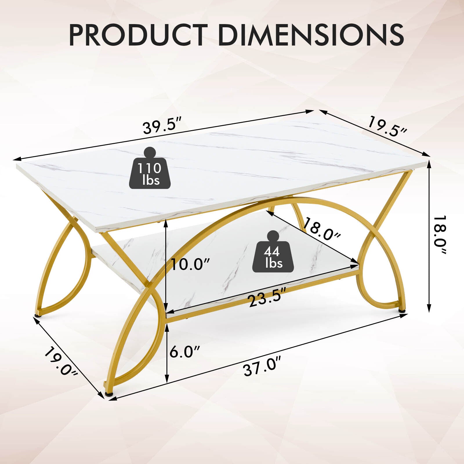 2-Tier Coffee Table, Rectangle, Gold, White Coffee Tables at Gallery Canada