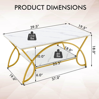 2-Tier Coffee Table, Rectangle, Gold, White Coffee Tables at Gallery Canada