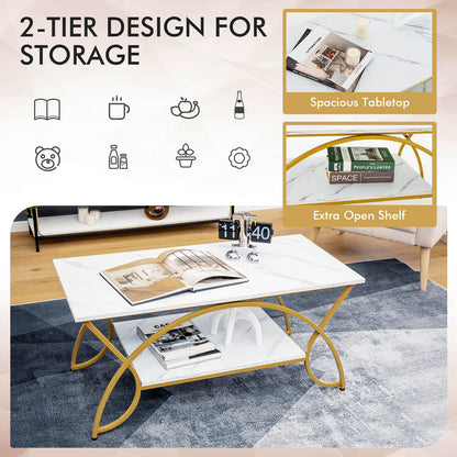 2-Tier Coffee Table, Rectangle, Gold, White Coffee Tables at Gallery Canada