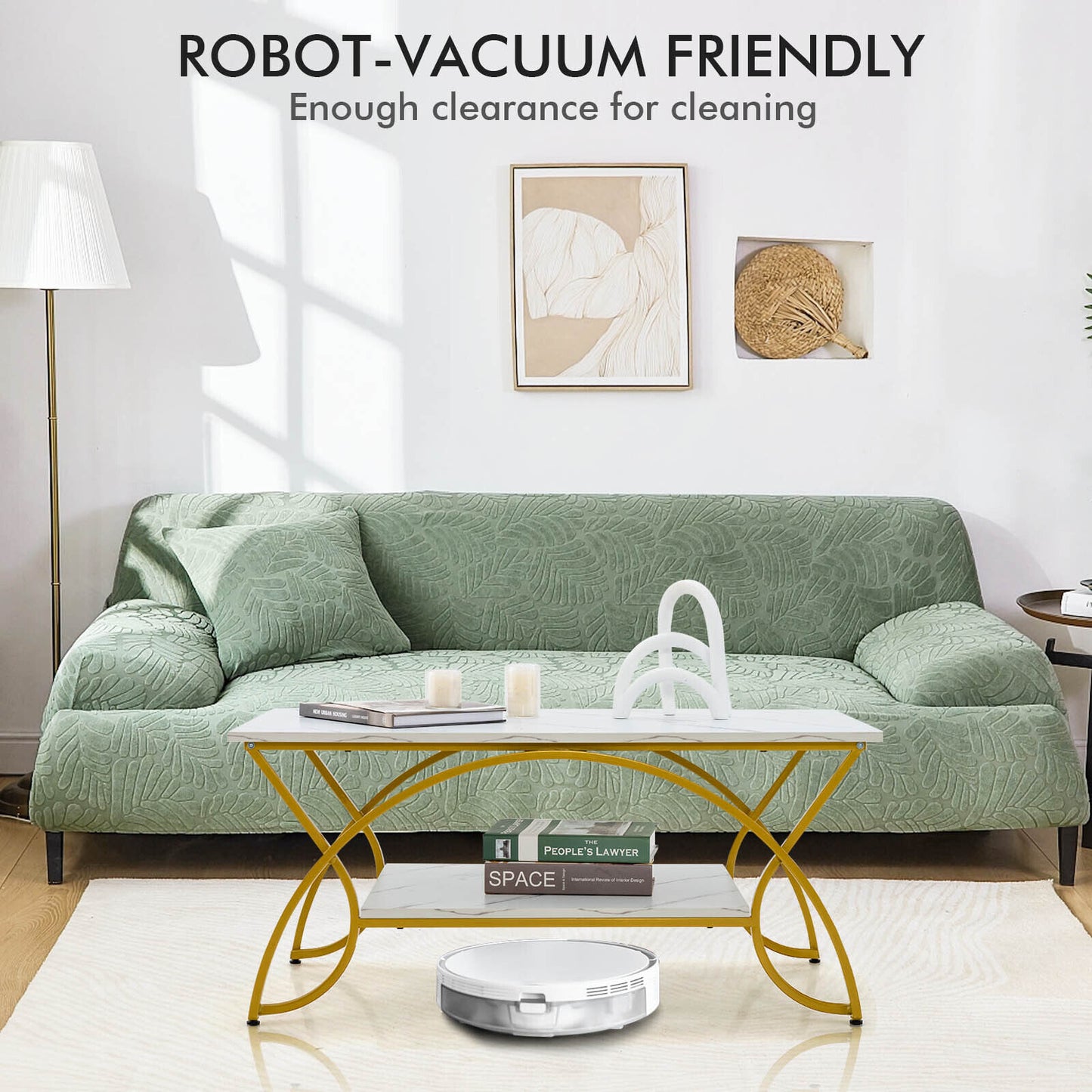 2-Tier Coffee Table, Rectangle, Gold, White Coffee Tables at Gallery Canada