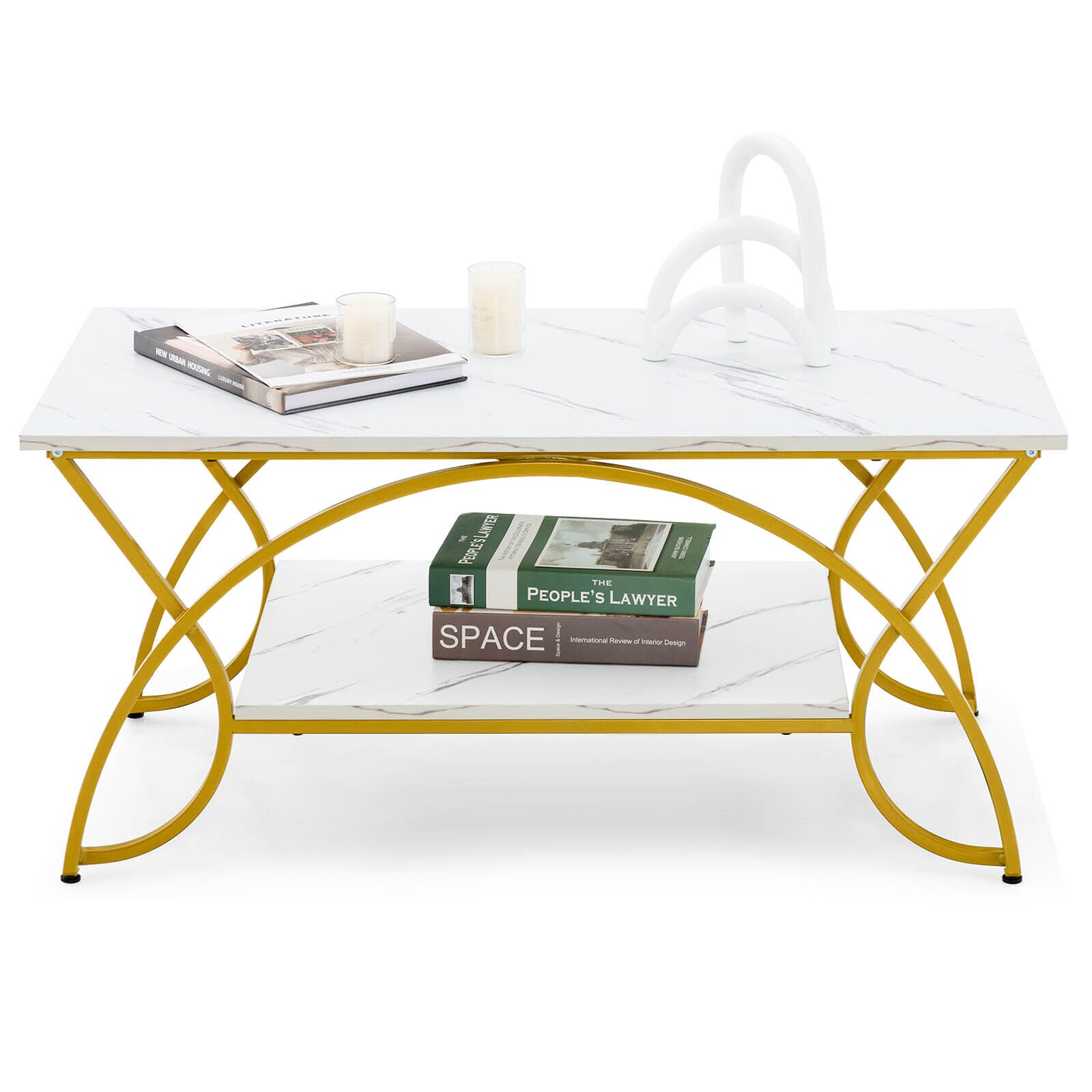 2-Tier Coffee Table, Rectangle, Gold, White Coffee Tables at Gallery Canada