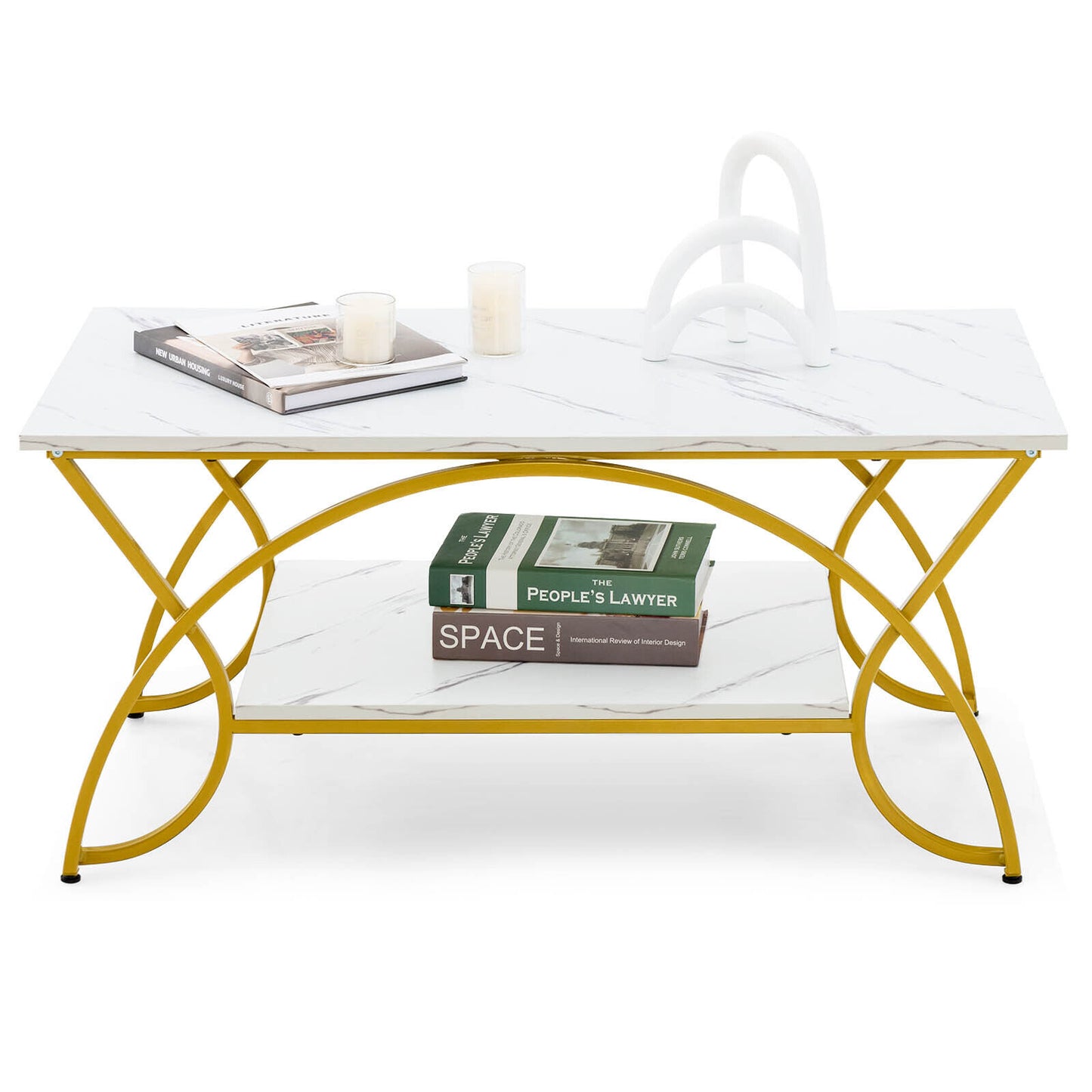 2-Tier Coffee Table, Rectangle, Gold, White Coffee Tables at Gallery Canada