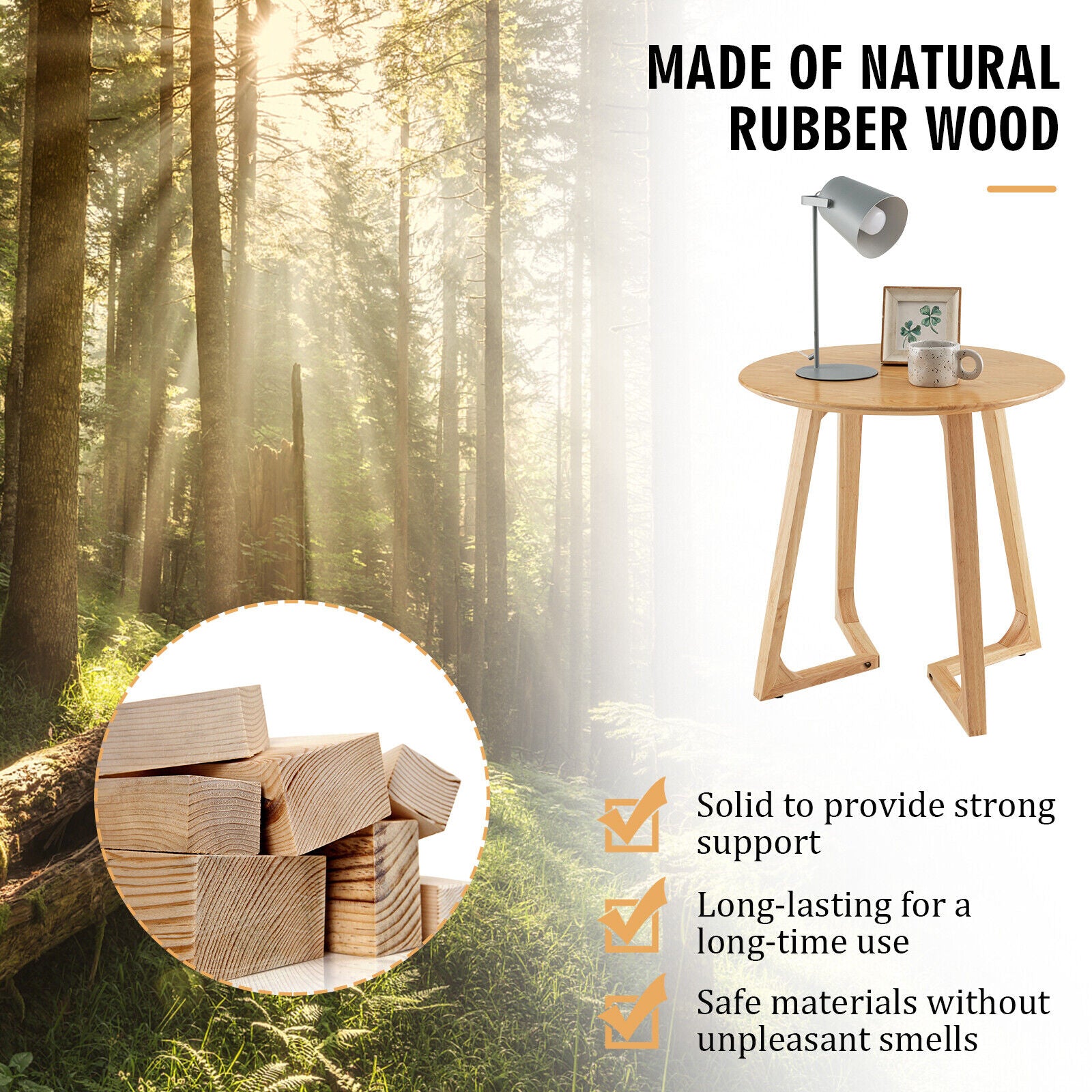 24 Inch Round End Table with Adjustable Foot Pads Natural, Natural End & Side Tables at Gallery Canada