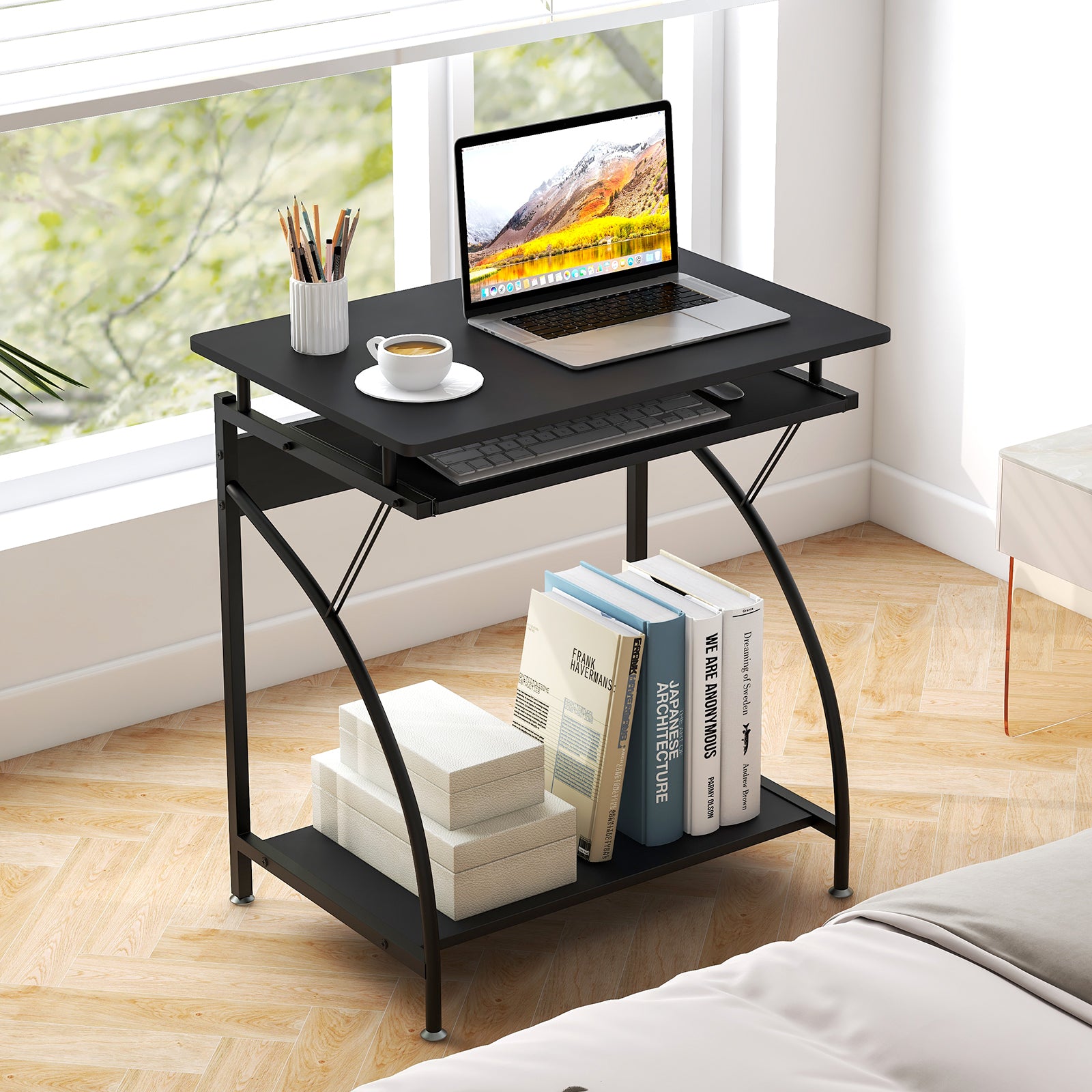 Spacious Wooden PC Laptop Computer Desk, Black Computer Desks at Gallery Canada