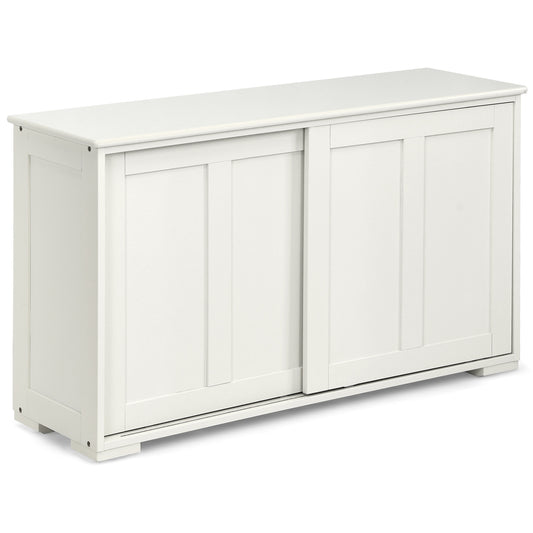 Kitchen Storage Cupboard Cabinet with Sliding Door-Antique White, White Sideboards Cabinets & Buffets White at Gallery Canada
