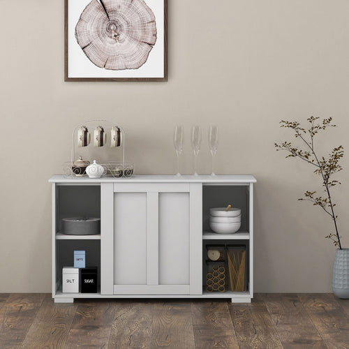 Kitchen Storage Cupboard Cabinet with Sliding Door-Antique White, White