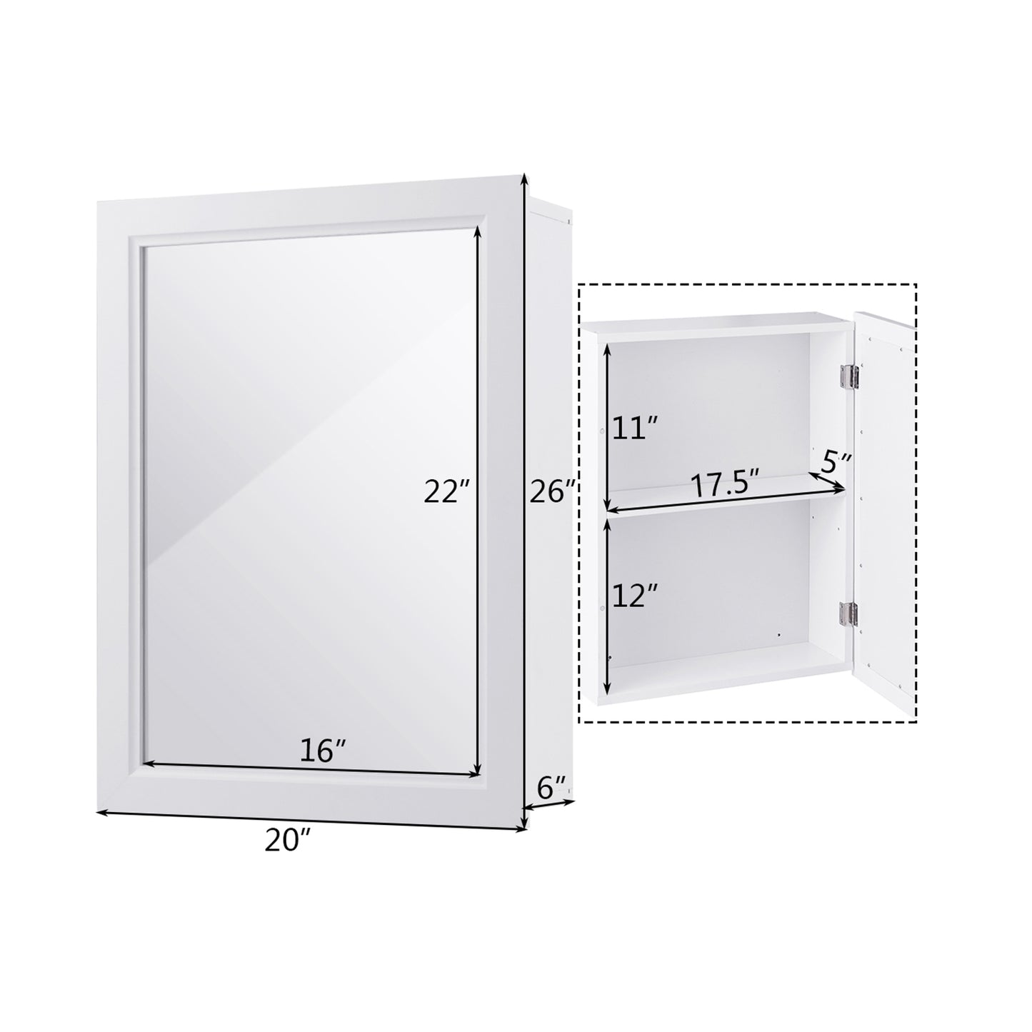Wall Mounted Adjustable Medicine Storage Mirror Cabinet, White Wall Cabinets at Gallery Canada