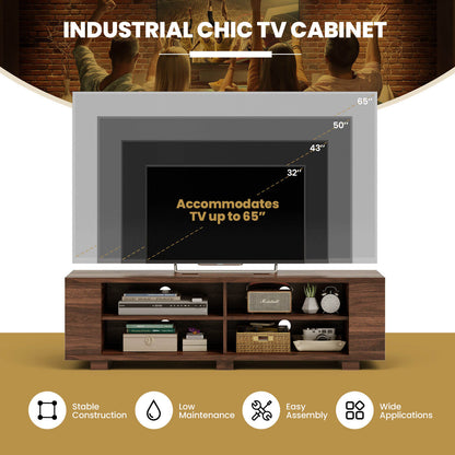 59 Inch Console Storage Entertainment Media Wood TV Stand, Walnut Entertainment Centers & TV Stands at Gallery Canada