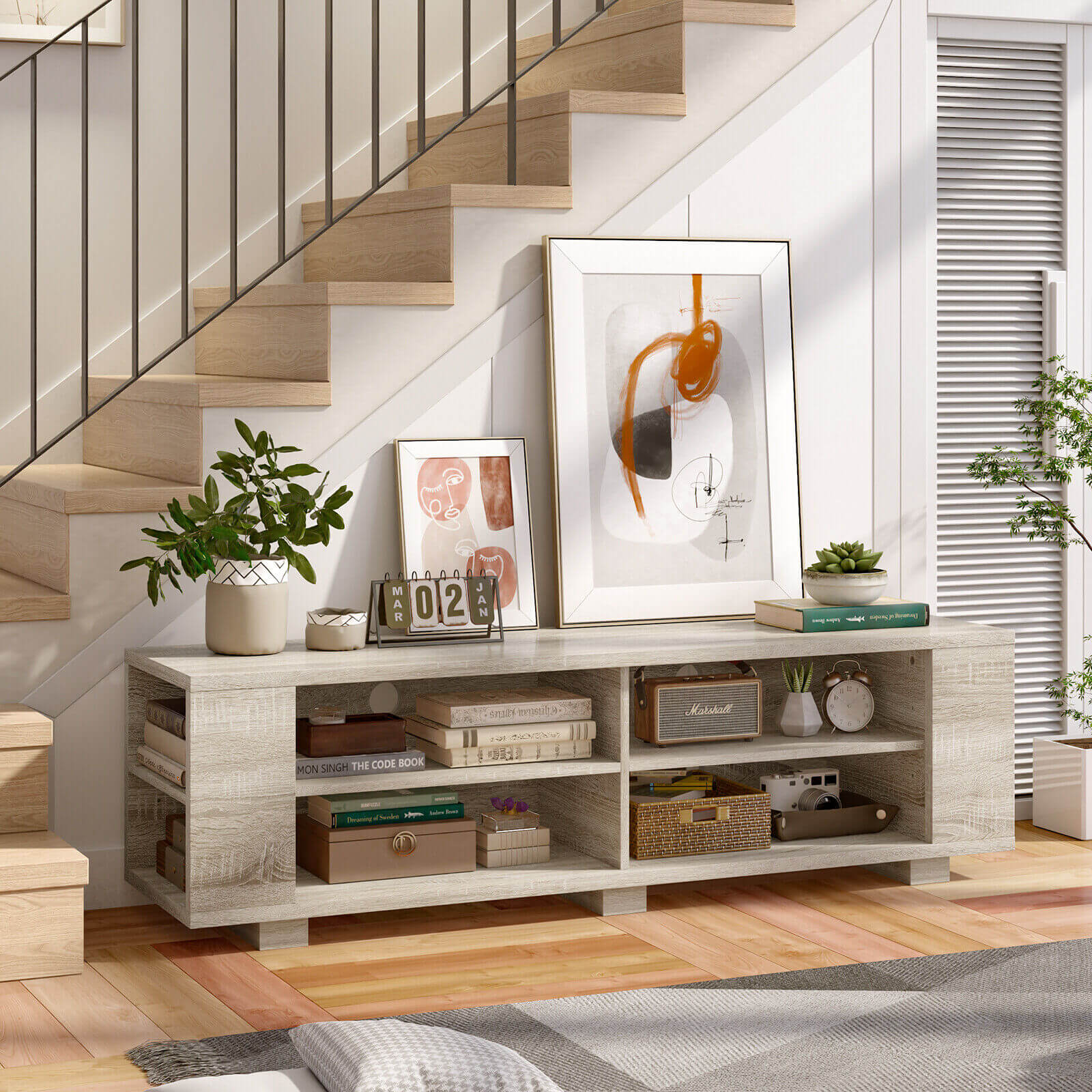 59 Inch Console Storage Entertainment Media Wood TV Stand, Light Brown Entertainment Centers & TV Stands at Gallery Canada