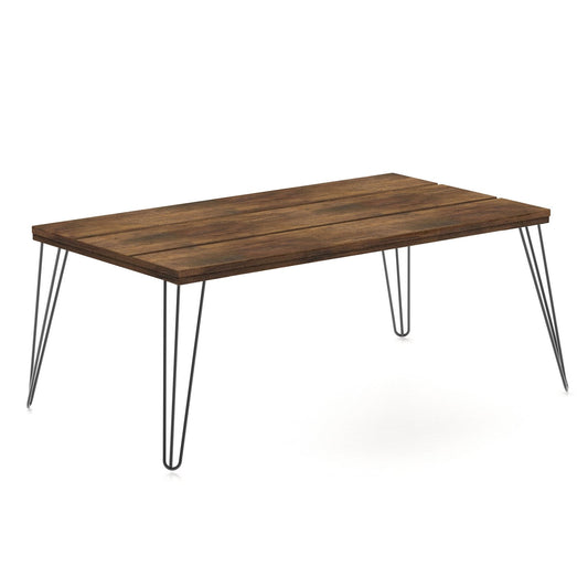 43.5 Inch Wooden Rectangular Coffee Table with Metal Legs, Walnut - Gallery Canada