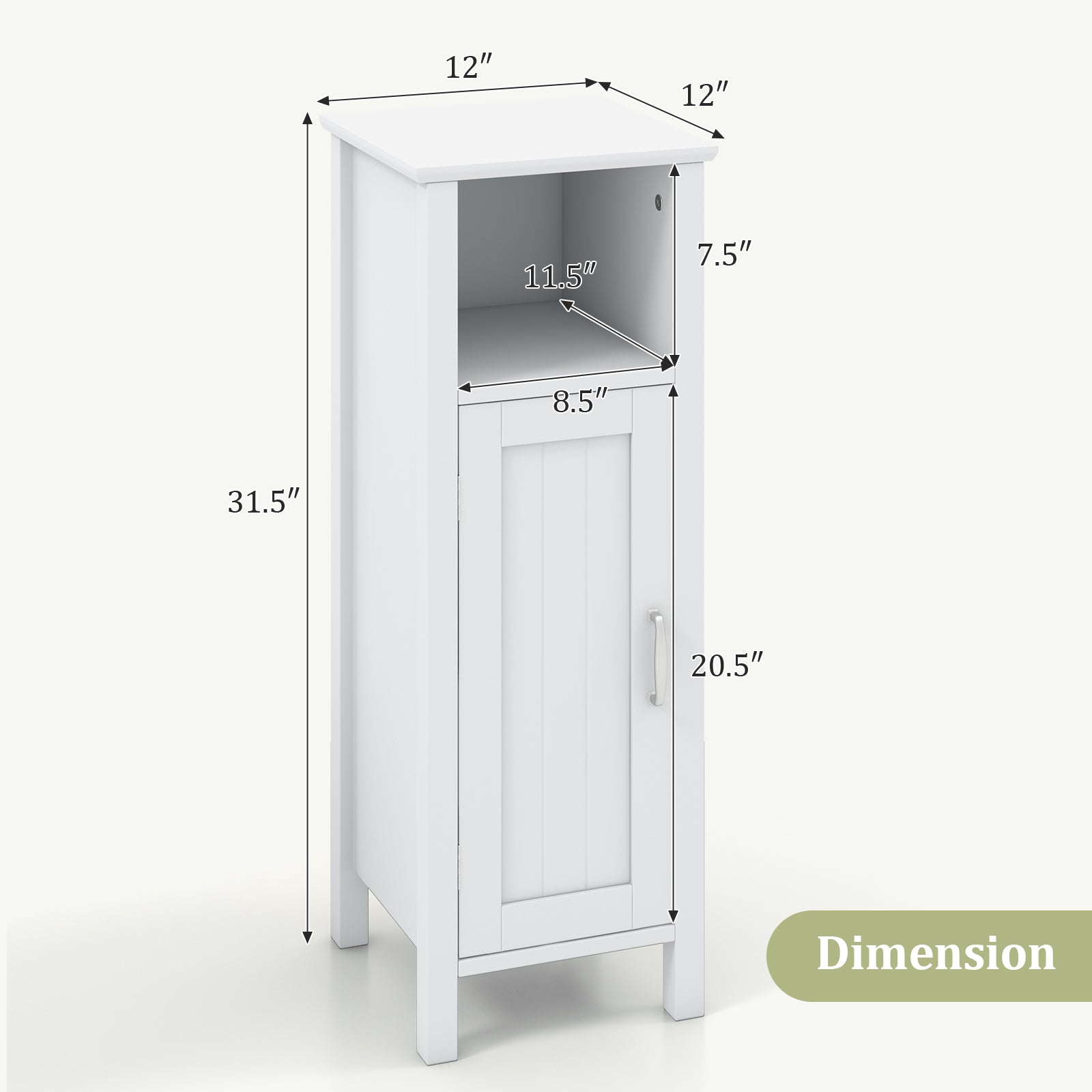 Freestanding Bathroom Cabinet, 1 Door, Open Shelf, White Floor Cabinets at Gallery Canada