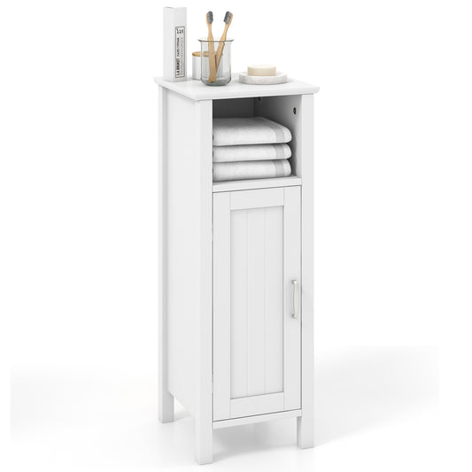 Freestanding Bathroom Cabinet, 1 Door, Open Shelf, White Floor Cabinets White at Gallery Canada