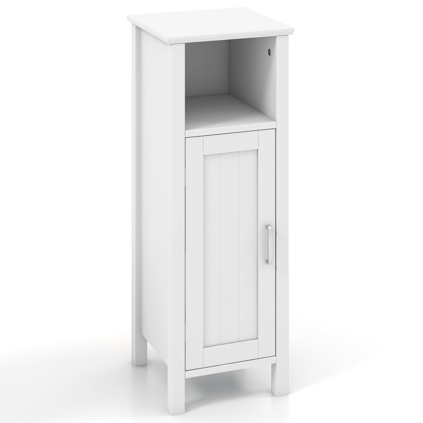Freestanding Bathroom Cabinet, 1 Door, Open Shelf, White Floor Cabinets at Gallery Canada