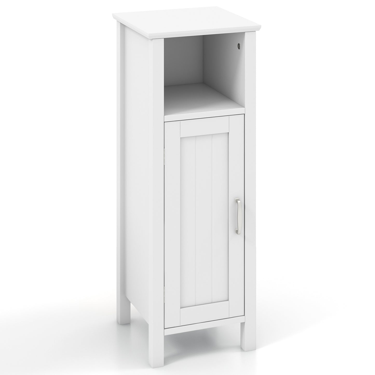 Freestanding Bathroom Cabinet, 1 Door, Open Shelf, White Floor Cabinets at Gallery Canada