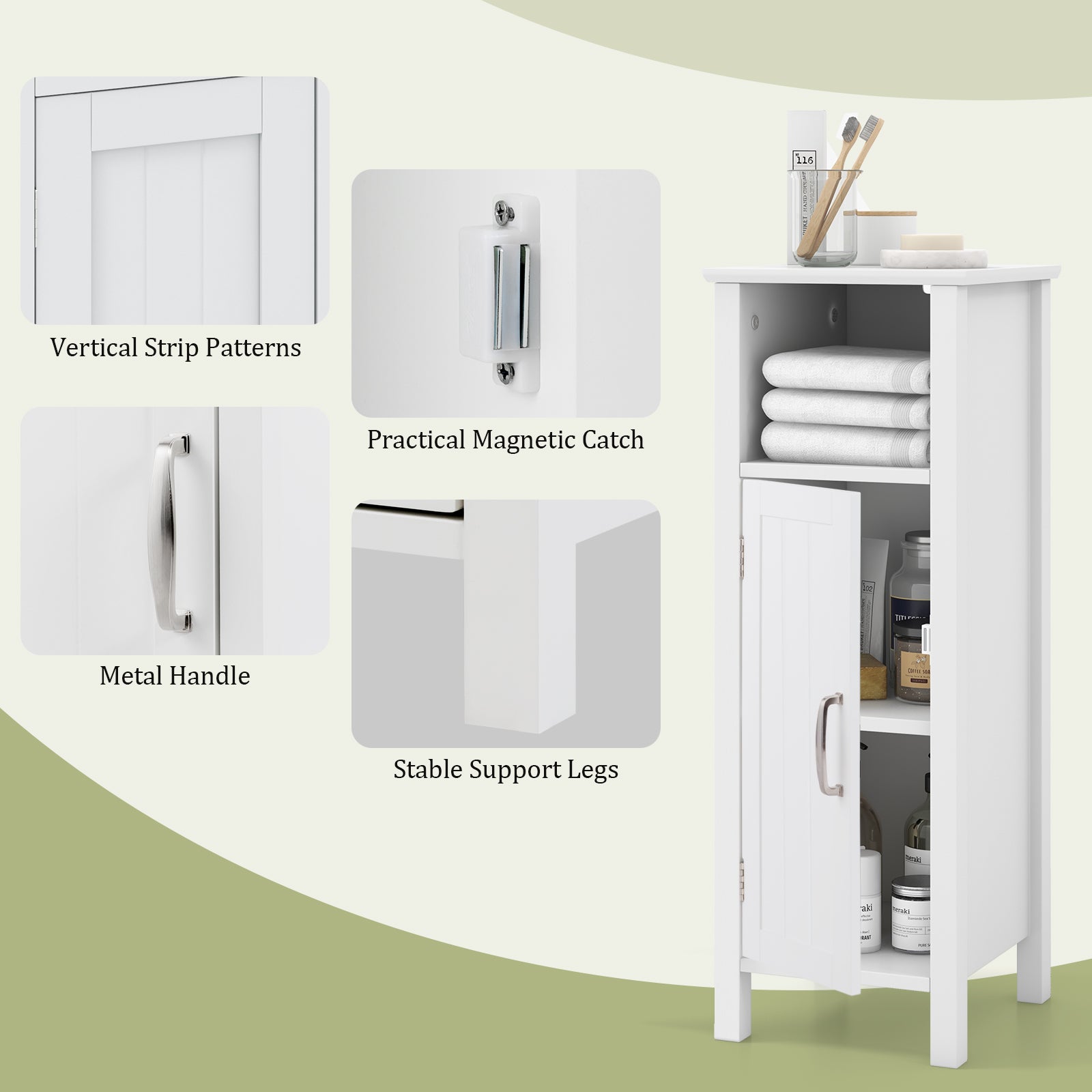 Freestanding Bathroom Cabinet, 1 Door, Open Shelf, White Floor Cabinets at Gallery Canada