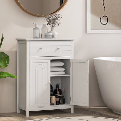 Free Standing Bathroom Storage Cabinet with Large Drawer, White