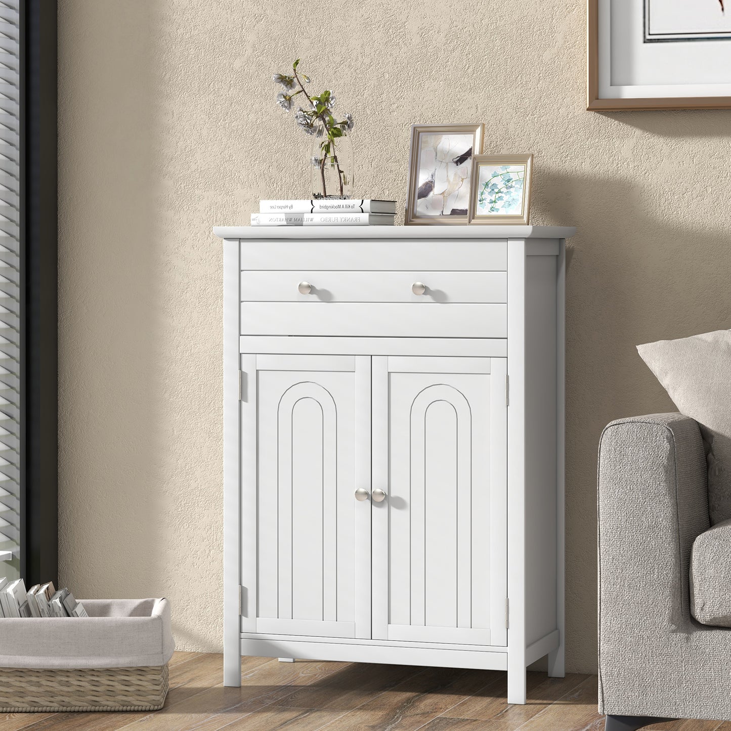 Free Standing Bathroom Storage Cabinet with Large Drawer, White Floor Cabinets at Gallery Canada